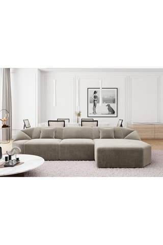 Canapé d'angle droit Laguna - Beige foncé - 5 places - Tissu toucher velours
