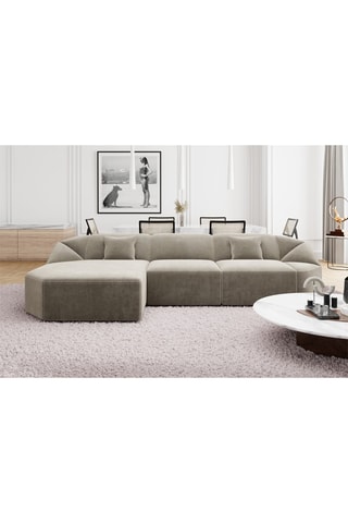 Canapé d'angle gauche Laguna - Beige foncé - 5 places - Tissu toucher velours