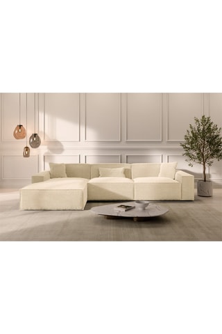 Canapé d'angle gauche Lionel - Beige clair - 5 places - Tissu velours côtelé