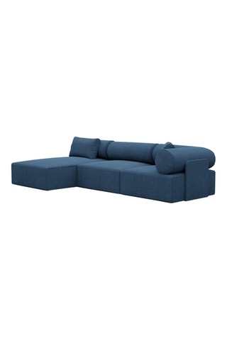 Canapé d'angle gauche Form Ragusa - Bleu atlantique - 5 places - Tissu toucher velours