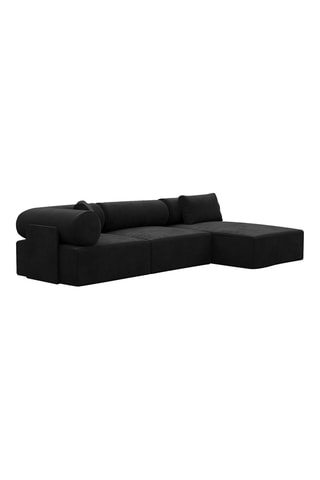 Canapé d'angle droit Ragusa - Noir - 5 places - Tissu toucher velours