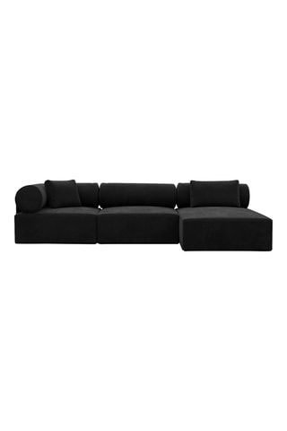 Canapé d'angle droit Ragusa - Noir - 5 places - Tissu toucher velours
