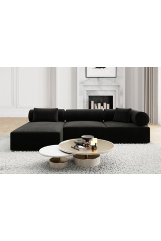 Canapé d'angle gauche Ragusa - Noir - 5 places - Tissu toucher velours