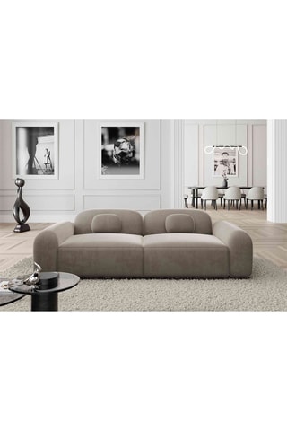 Canapé droit Labucca - Beige foncé - 3 places - Tissu velours