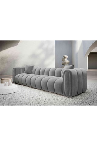 Canapé droit Luma - Gris clair - 3 places - Tissu velours