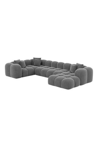 Canapé d'angle droit panoramique Nuvola - Gris foncé - 7 places - Tissu toucher velours