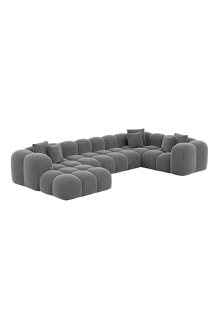 Canapé d'angle gauche panoramique Nuvola - Gris foncé - 7 places - Tissu toucher velours