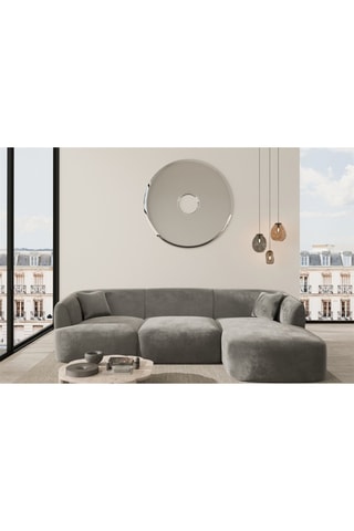 Canapé d’angle droite Ozura - Gris foncé - 5 places - En tissu velours