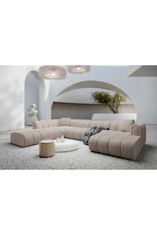 Canapé d'angle gauche panoramique Luma - Beige - 7 places - En tissu structurel