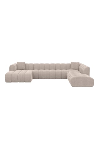Canapé d'angle droit panoramique Luma - Beige - 7 places - En tissu structurel