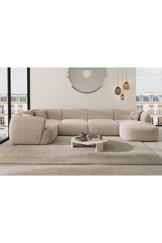 Canapé d'angle gauche panoramique Ozura - Beige - 7 places - En tissu structurel
