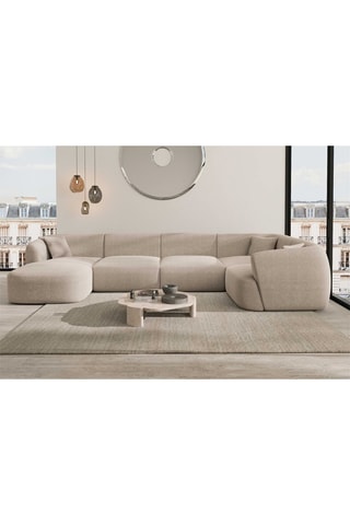 Canapé d'angle droit panoramique Ozura - Beige - 7 places - En tissu structurel