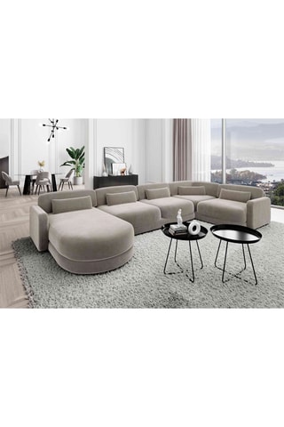 Canapé d'angle droit panoramique Migala - Beige foncé - 7 places - En velours