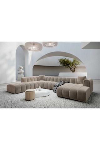 Canapé d'angle gauche panoramique Luma - Beige foncé - 7 places - En velours