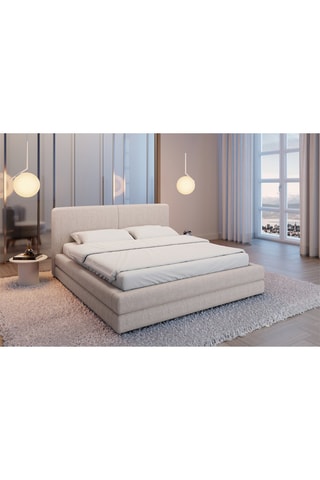 Lit-coffre en pin massif Barolo - Couchage 140 x 200 cm - En tissu structuré