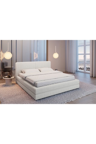 Lit-coffre en pin massif Barolo - Couchage 160 x 200 cm - En tissu structuré