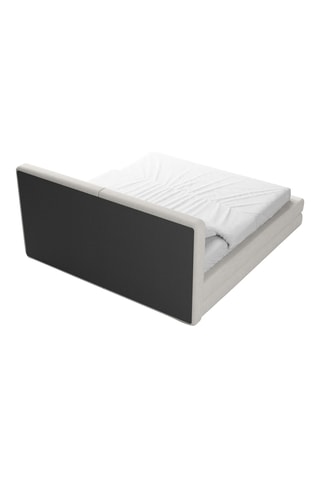 Lit-coffre en pin massif Barolo - Couchage 160 x 200 cm - En tissu structuré