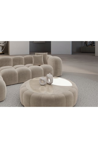 Table basse ronde Nuvola - Crème - Tissu toucher velours - 80 x 35 cm