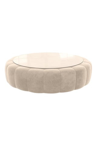 Table basse ronde Nuvola - Crème - Tissu toucher velours - 80 x 35 cm