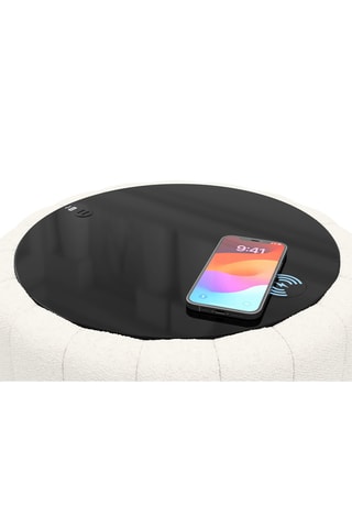 Table d’appoint ronde avec chargeur sans fil et port USB intégrés Nuvola - Blanc - Tissu bouclette - 40 cm