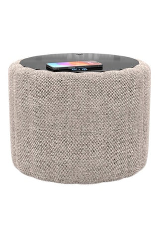Table d’appoint ronde avec chargeur sans fil et port USB intégrés Nuvola - Beige - Tissu structuré - 40 cm
