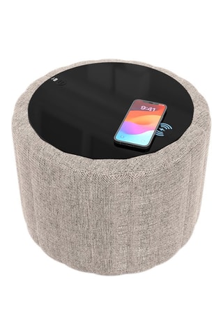 Table d’appoint ronde avec chargeur sans fil et port USB intégrés Nuvola - Beige - Tissu structuré - 40 cm