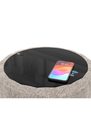 Table d’appoint ronde avec chargeur sans fil et port USB intégrés Nuvola - Beige - Tissu structuré - 40 cm