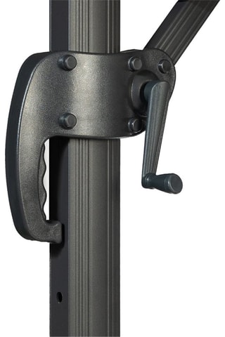 Parasol rond 360° - Déporté, housse et pied - Gris et beige