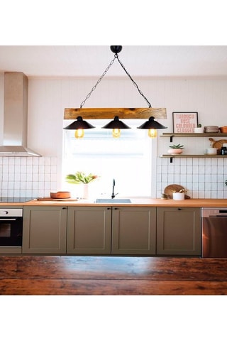 Hanglamp Üç Sapka - Naturel en Zwart - Grenenhout - 3 x 60 W