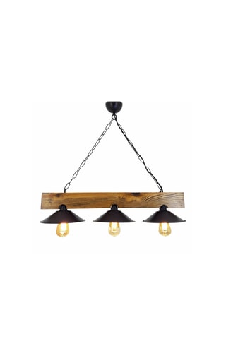 Hanglamp Üç Sapka - Naturel en Zwart - Grenenhout - 3 x 60 W