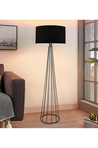 Staanlamp op driepoot - Wit en Eikenhoutimitatie - 60 W