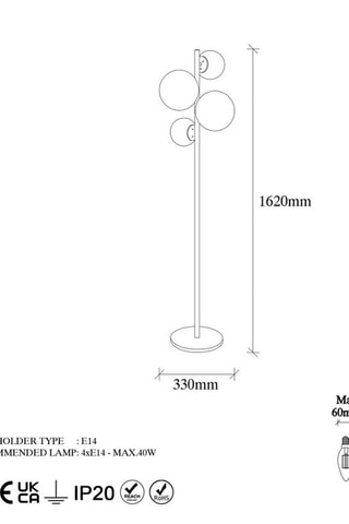 Staanlamp Fazli - Zwart - 4 x 40 W - 162 cm