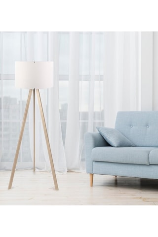 Staanlamp op driepoot - Wit en Houtimitatie