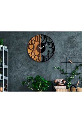 Houten Klok Numbers - 56 x 3 x 56 cm - Naturel en Zwart