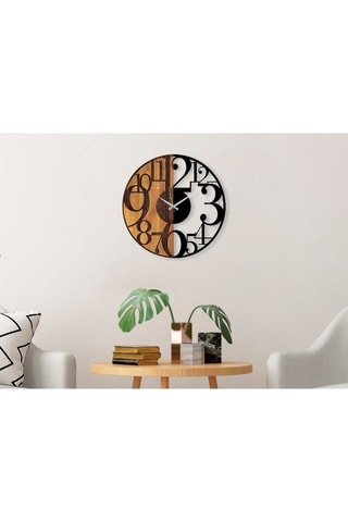 Houten Klok Numbers - 56 x 3 x 56 cm - Naturel en Zwart