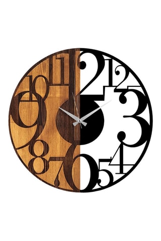 Houten Klok Numbers - 56 x 3 x 56 cm - Naturel en Zwart