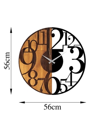 Houten Klok Numbers - 56 x 3 x 56 cm - Naturel en Zwart