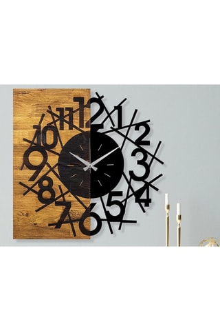 Wandklok Wooden Clock - 59 x 58 cm - Zwart en Naturel