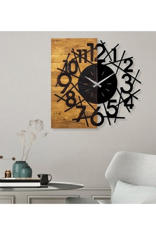 Wandklok Wooden Clock - 59 x 58 cm - Zwart en Naturel