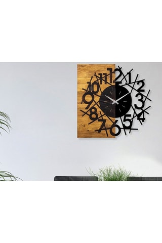 Wandklok Wooden Clock - 59 x 58 cm - Zwart en Naturel