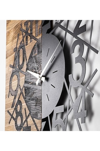 Wandklok Wooden Clock - 59 x 58 cm - Zwart en Naturel