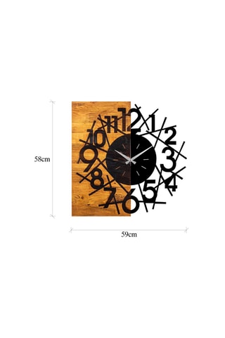 Wandklok Wooden Clock - 59 x 58 cm - Zwart en Naturel