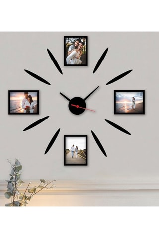 Klok met 4 Fotolijsten - Zwart