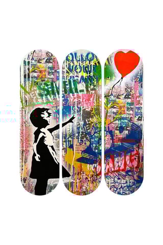 Triptyque "La Fille au ballon rouge" Banksy - 20 x 70 cm