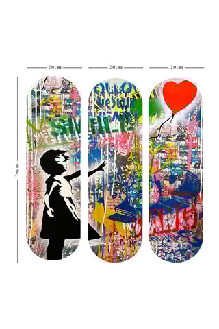 Triptyque "La Fille au ballon rouge" Banksy - 20 x 70 cm