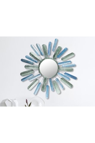 Spiegel Metal Art Mirror Sun - Lichtblauw en kaki