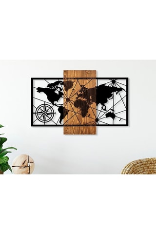 Houten Wanddecoratie World Map - 84 x 57 cm -  Zwart en Naturel