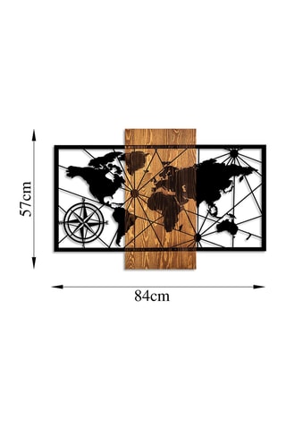 Houten Wanddecoratie World Map - 84 x 57 cm -  Zwart en Naturel