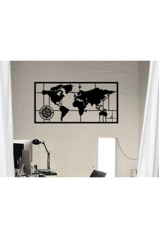 Wanddecoratie World Map Metal Decor - Zwart