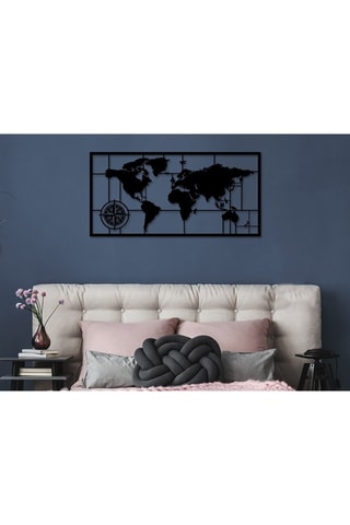 Wanddecoratie World Map Metal Decor - Zwart